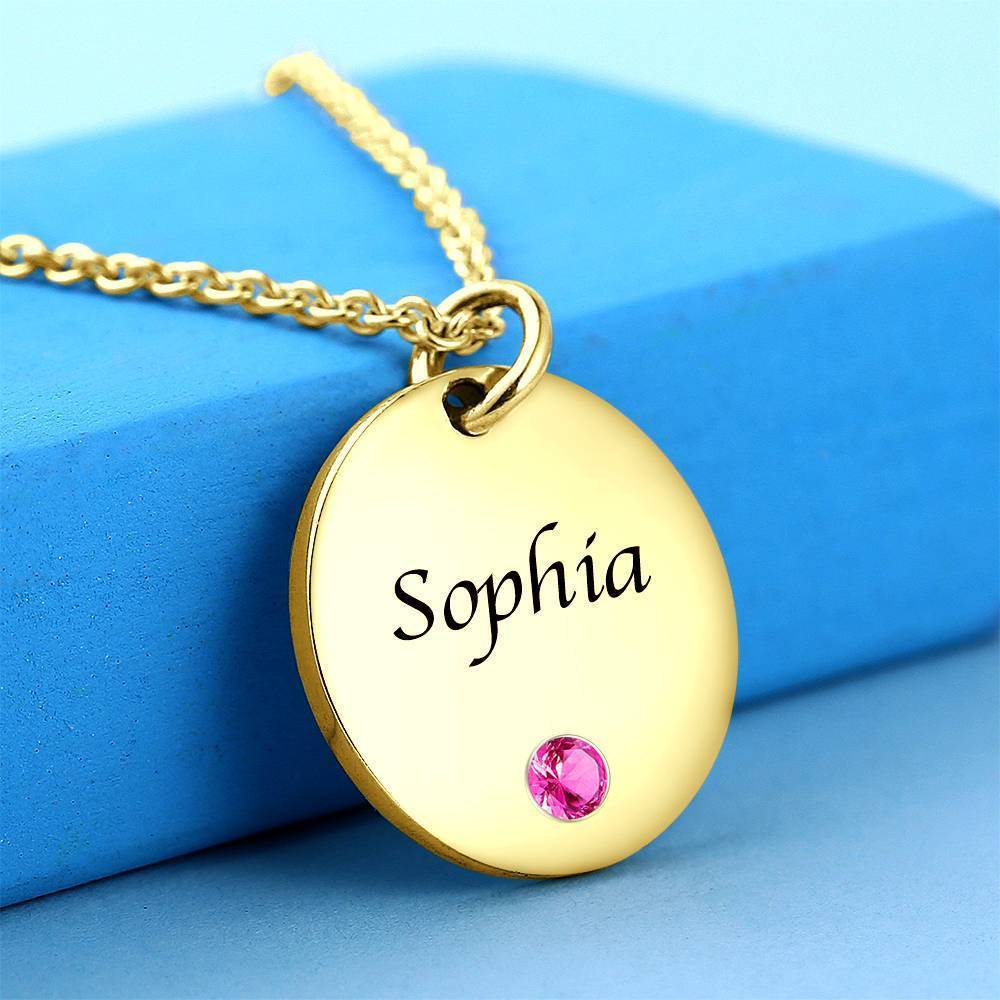 Coin Tag Personalized Birthstone Necklace With Engraving 14k Gold Plated Silver