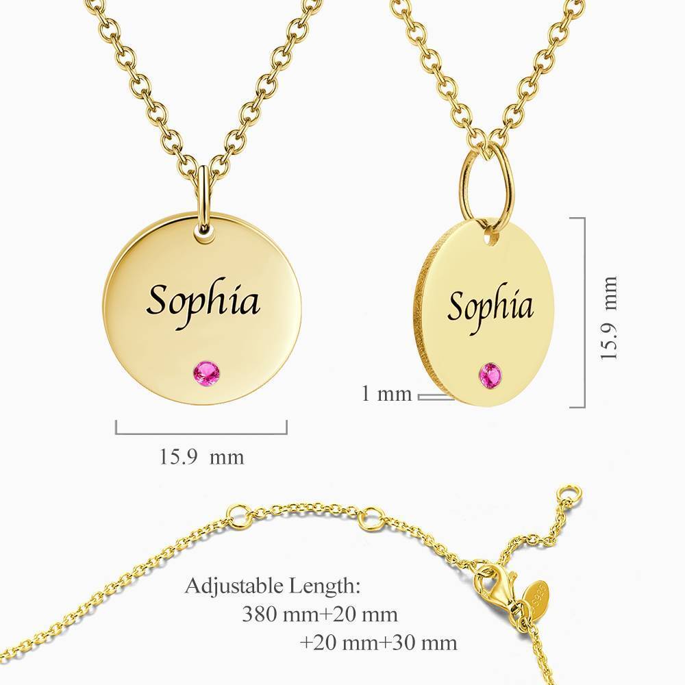 Coin Tag Personalized Birthstone Necklace With Engraving 14k Gold Plated Silver