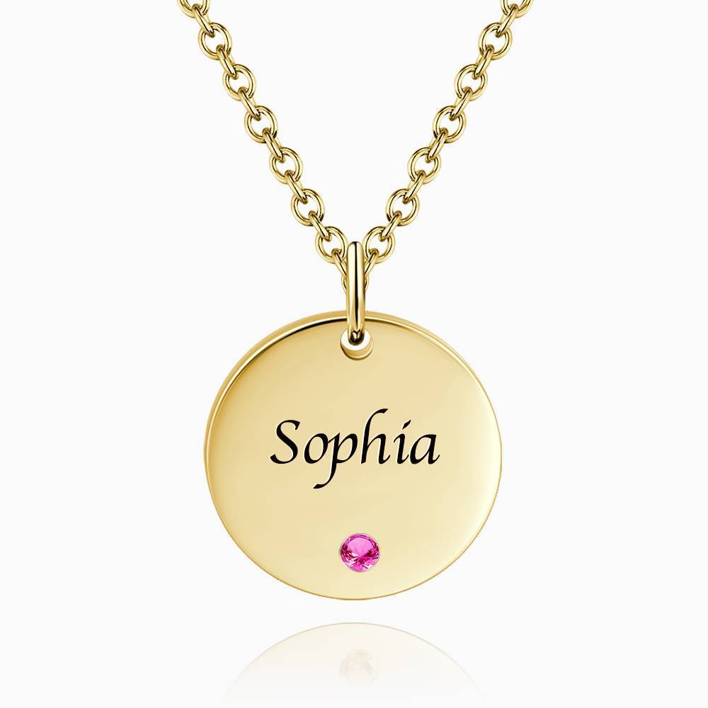 Coin Tag Personalized Birthstone Necklace With Engraving 14k Gold Plated Silver