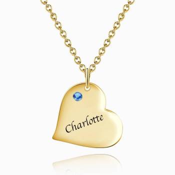 Heart Tag Personalized Birthstone Necklace With Engraving 14k Gold Plated Silver