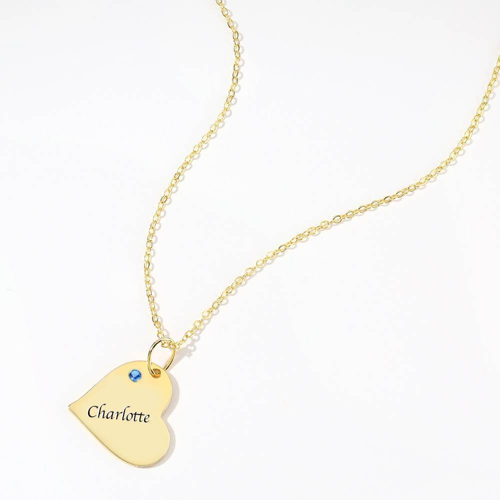 Heart Tag Personalized Birthstone Necklace With Engraving 14k Gold Plated Silver