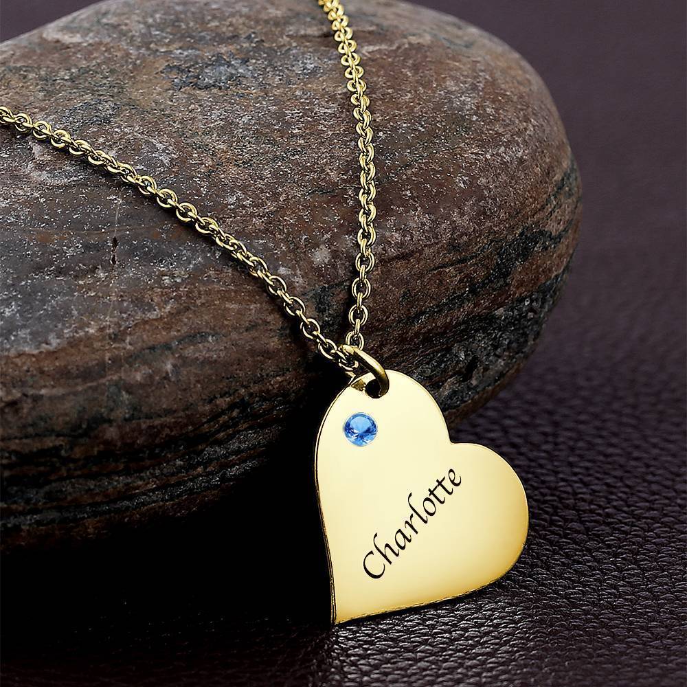 Heart Tag Personalized Birthstone Necklace With Engraving 14k Gold Plated Silver