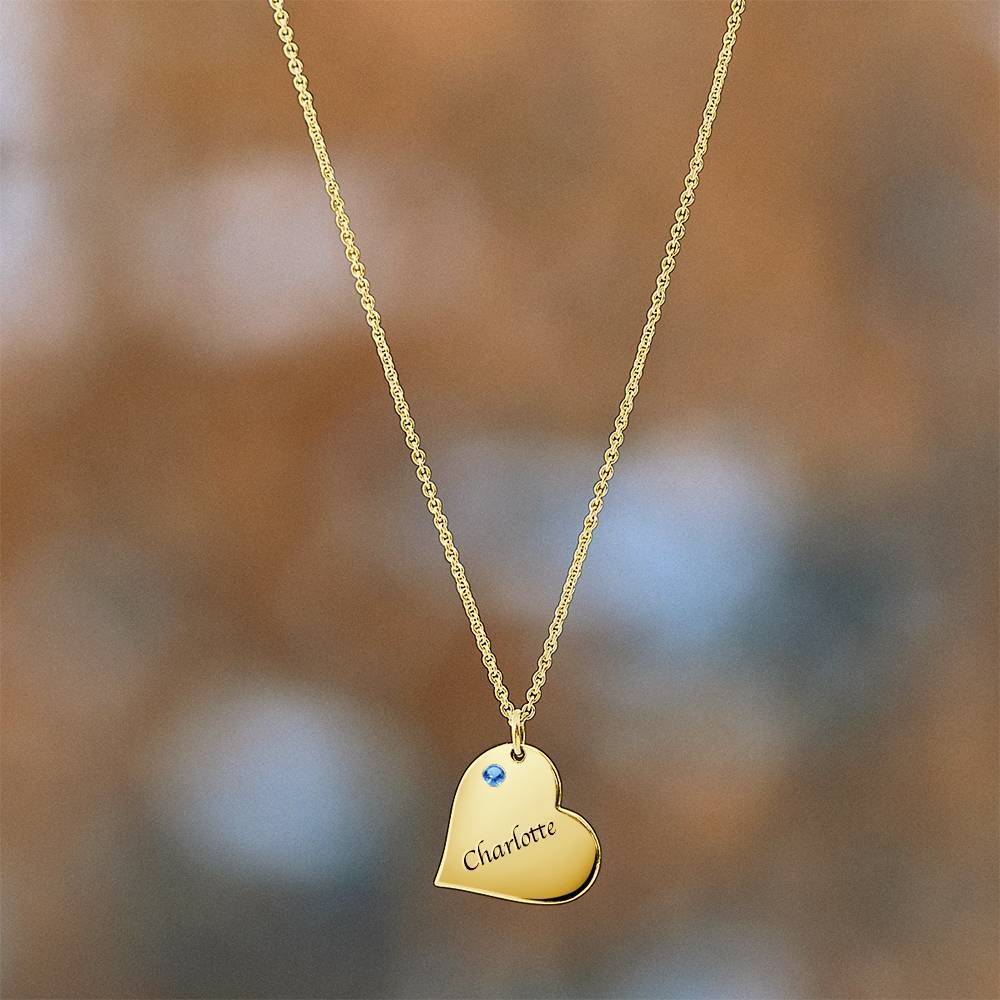 Heart Tag Personalized Birthstone Necklace With Engraving 14k Gold Plated Silver