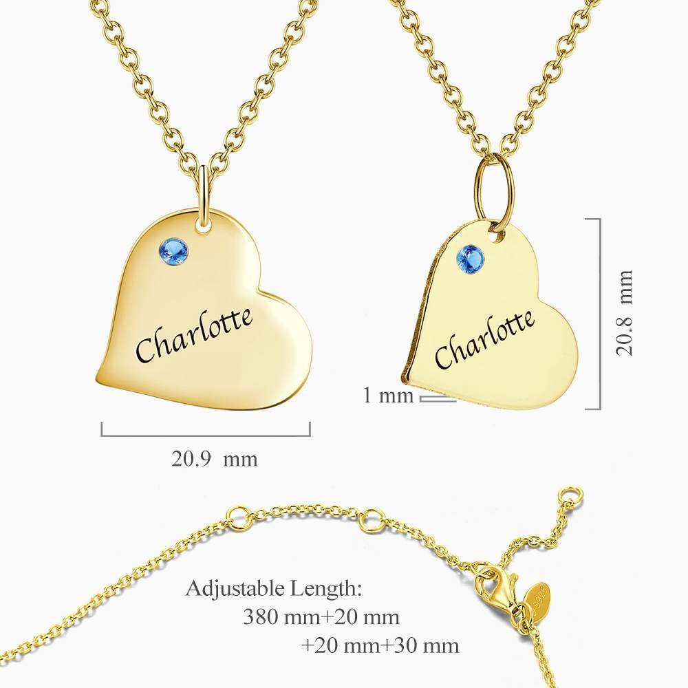 Heart Tag Personalized Birthstone Necklace With Engraving 14k Gold Plated Silver