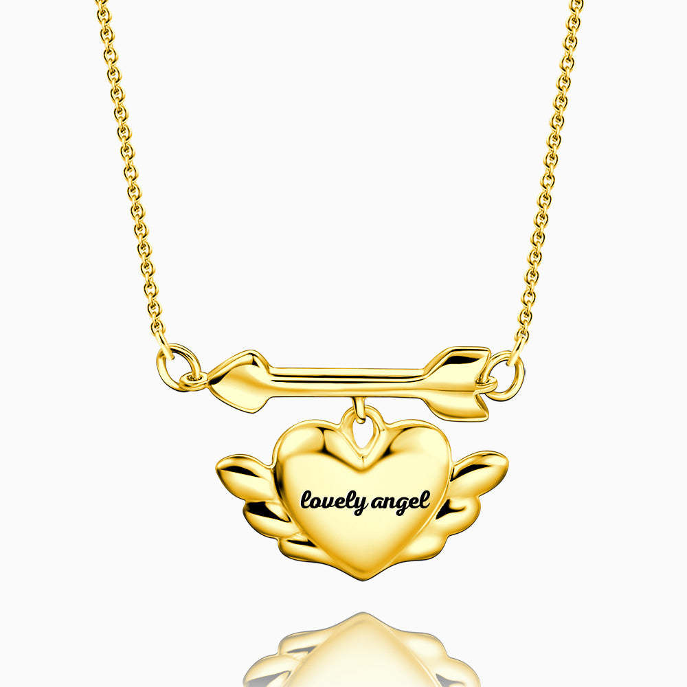 Engraved Cupid's Heart Necklace 14k Gold Plated Silver