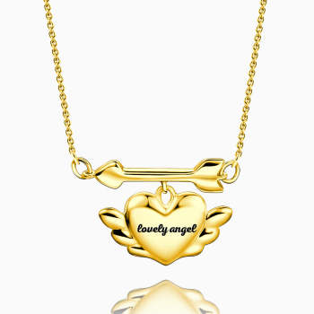 Engraved Cupid's Heart Necklace 14k Gold Plated Silver