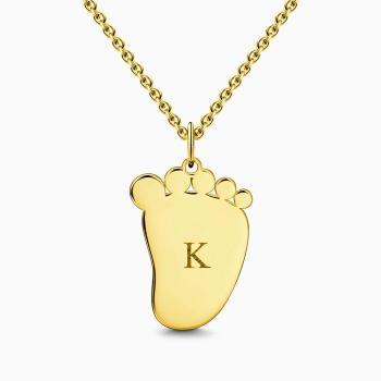 Baby Foot Initial Necklace With Engraving 14k Gold Plated Silver
