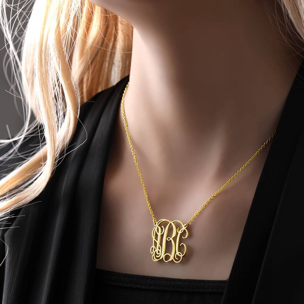 Große Monogramm-Halskette 14K Gold Plattiert Silber