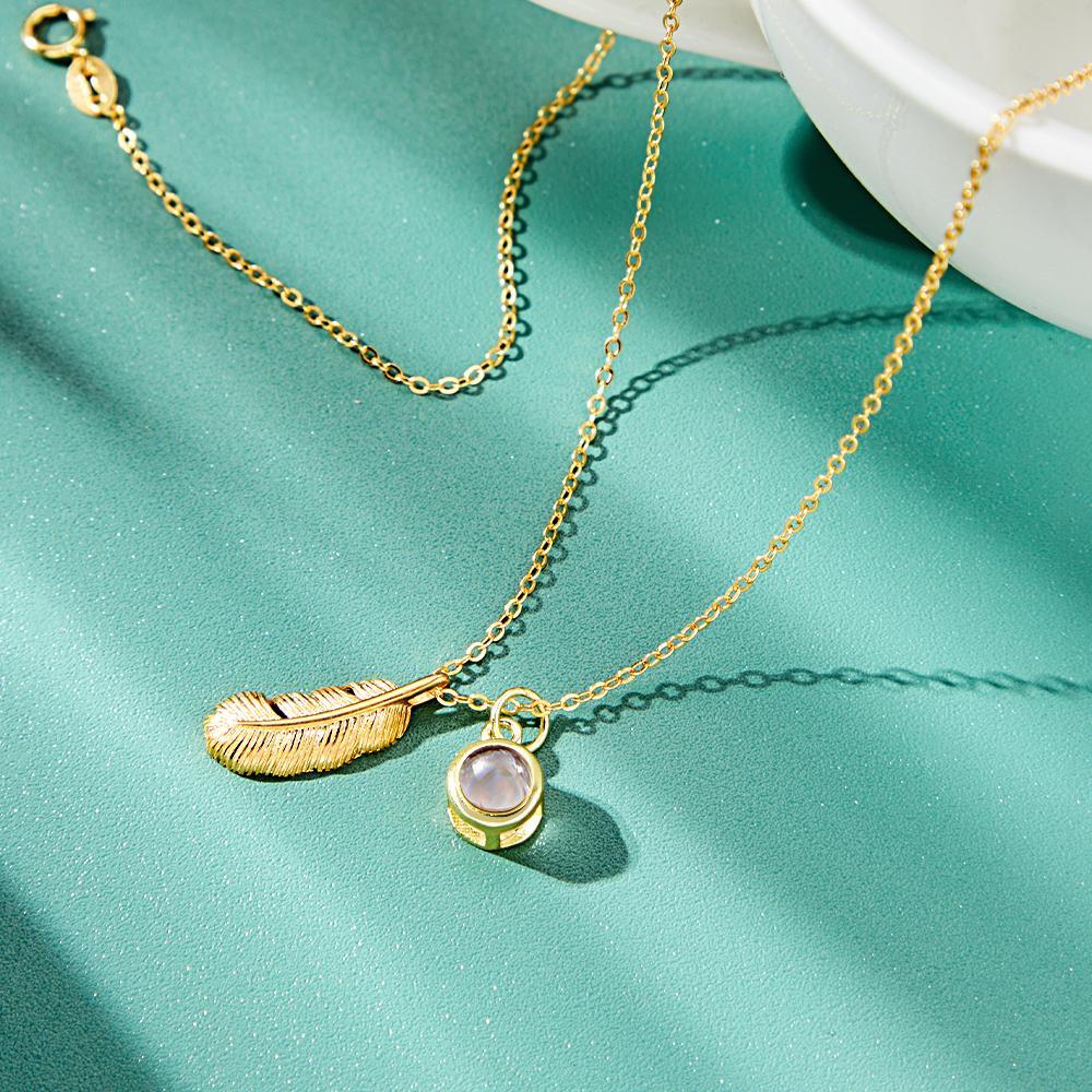 Feder Foto Projektionskette Personalisiertes Bild im Anhänger Minimalistischer Gedenkschmuck Trendiges Geschenk für beste Freunde - NameNecklace