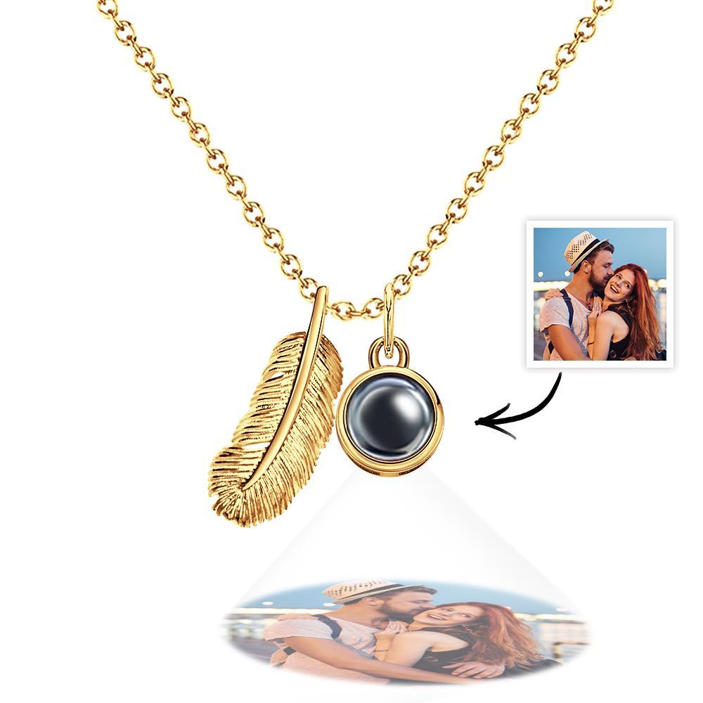 Feder Foto Projektionskette Personalisiertes Bild im Anhänger Minimalistischer Gedenkschmuck Trendiges Geschenk für beste Freunde - NameNecklace