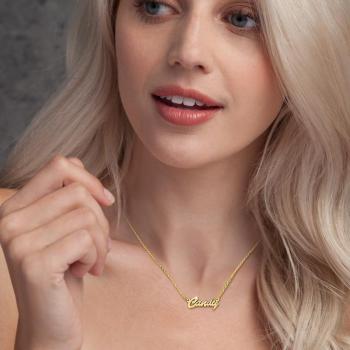 0.02CT Diamond Name Necklace 14K Gold Plated