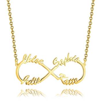 Namenshalskette Infinity Vier Namen Geschenke Für Beste Freunde 14K Gold Plattiert