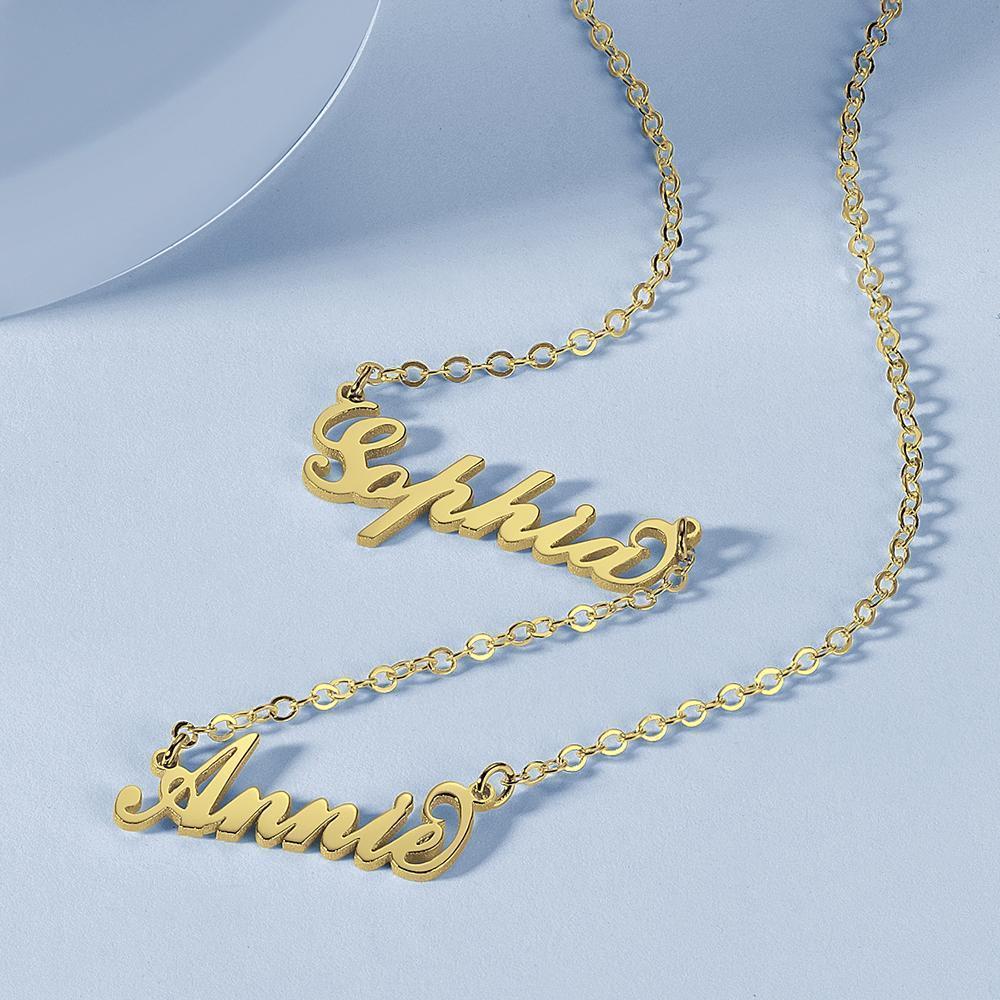 Benutzerdefinierte Familienname Halskette, Drei Namen Schmuck 14K Gold Plattiert