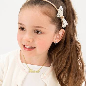 Kinder Namenshalskette "Carrie", Klassischer Stil 14K Gold Plattiert - Silber