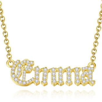Old English Crystal Name Halskette, Silber 14K Vergoldet - Golden