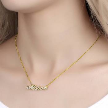 Individuelle Kristall-Namen-Halskette, Andenken-Schmuck Silber 14K Gold Plattiert - Golden
