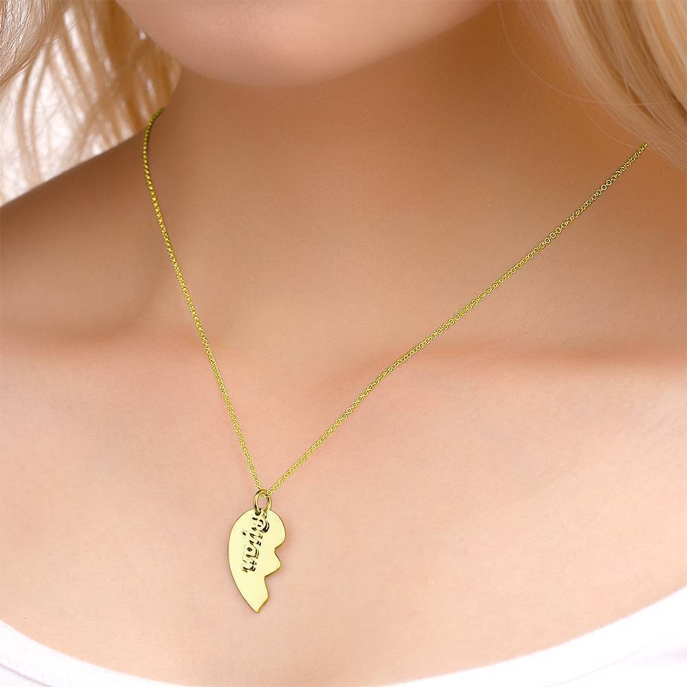 Paar-Halskette, Namen-Halskette Gebrochenes Herz 14K Gold Plattiert - Silber