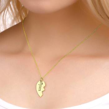 Paar-Halskette, Namen-Halskette Gebrochenes Herz 14K Gold Plattiert - Silber