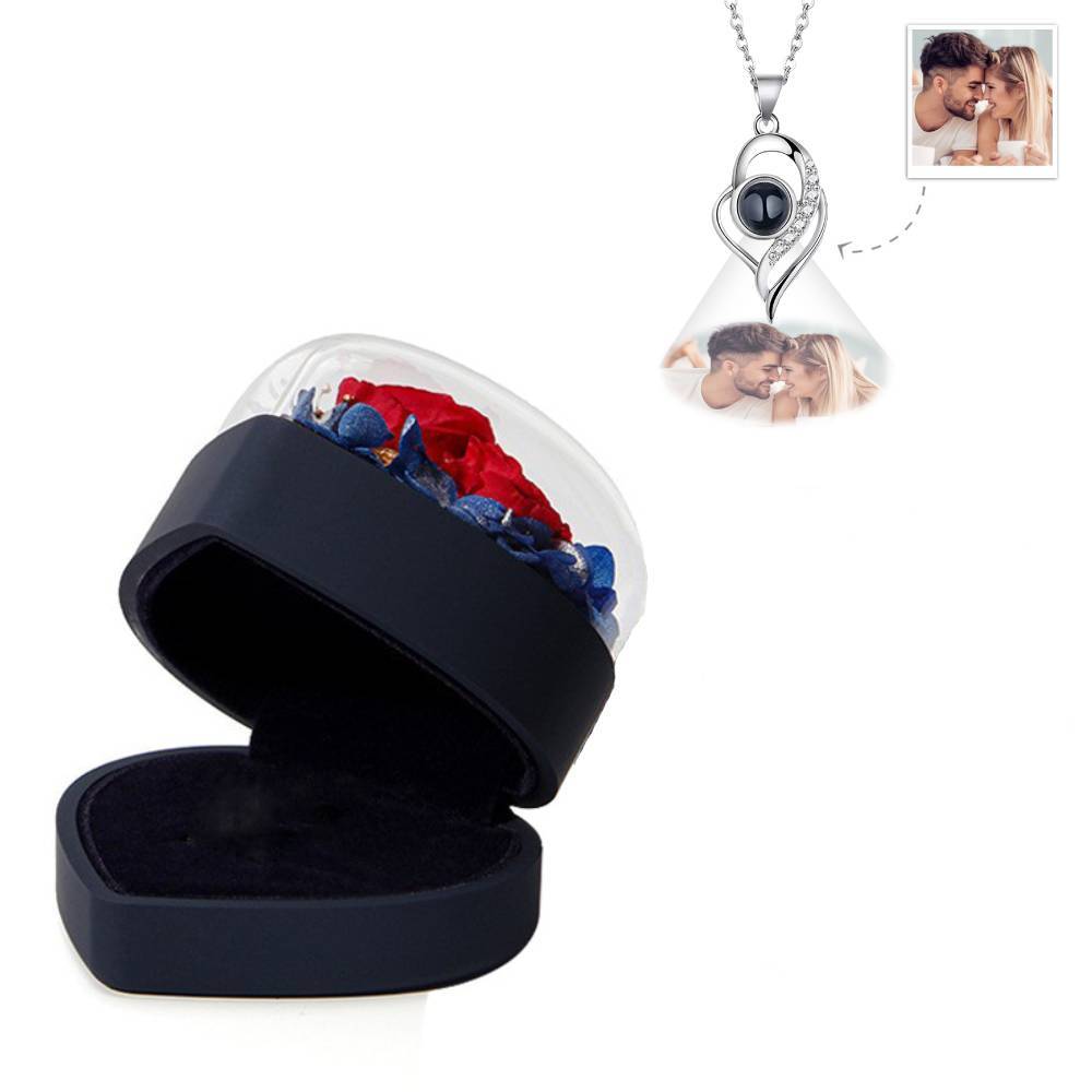 Personalisierte Rosen-Schmuckschatulle Herz-Geschenkbox mit Projektionskette Valentinstagsgeschenk für Sie - NameNecklace