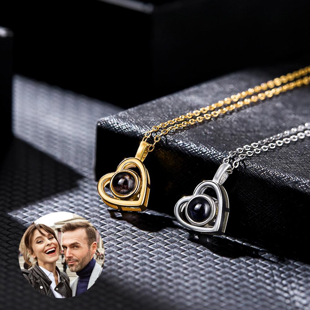 Halsketten-Set mit Fotoprojektion Herzförmige hohle Partnergeschenke - 18 Karat Gold und Silber
