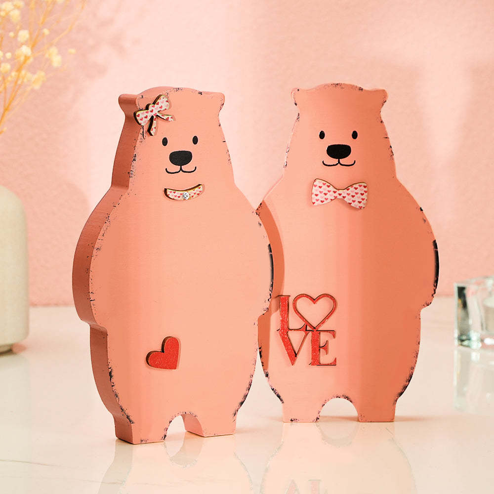 Hölzerner Paarbär, Heimdekoration, Valentinstagsgeschenk Für Paare - ihrenamenskettede