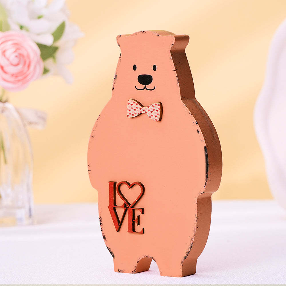 Hölzerner Paarbär, Heimdekoration, Valentinstagsgeschenk Für Paare - ihrenamenskettede