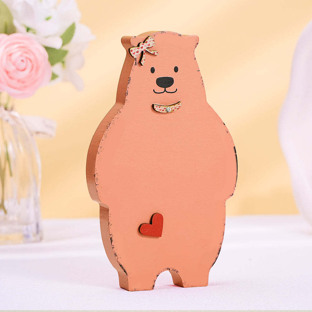 Hölzerner Paarbär, Heimdekoration, Valentinstagsgeschenk Für Paare - ihrenamenskettede