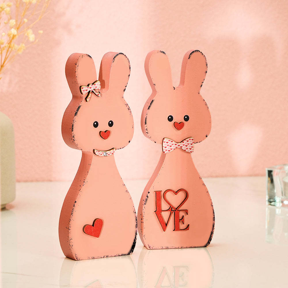 Hölzernes Paar-kaninchen-wohndekor-valentinstag-geschenk Für Paare - ihrenamenskettede