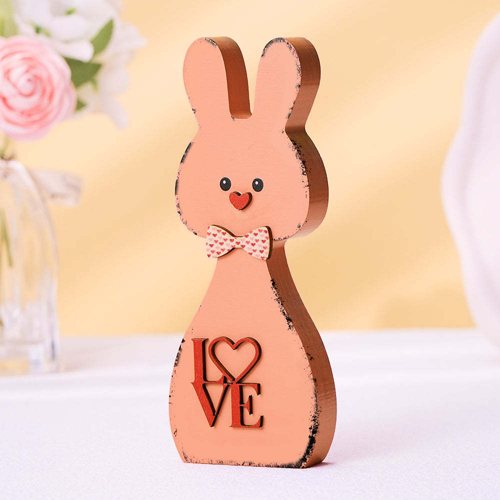 Hölzernes Paar-kaninchen-wohndekor-valentinstag-geschenk Für Paare - ihrenamenskettede