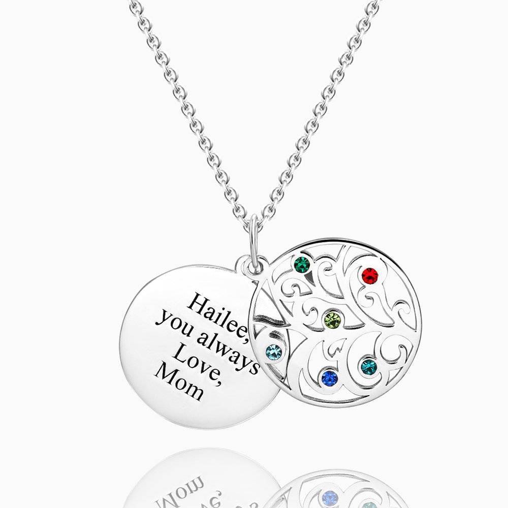 Filigree Family Tree Birthstone With Engraving Necklace Silver