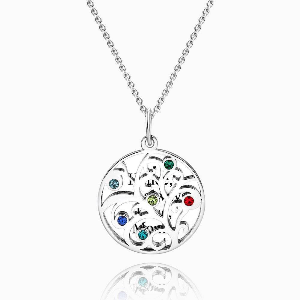 Filigree Family Tree Birthstone With Engraving Necklace Silver