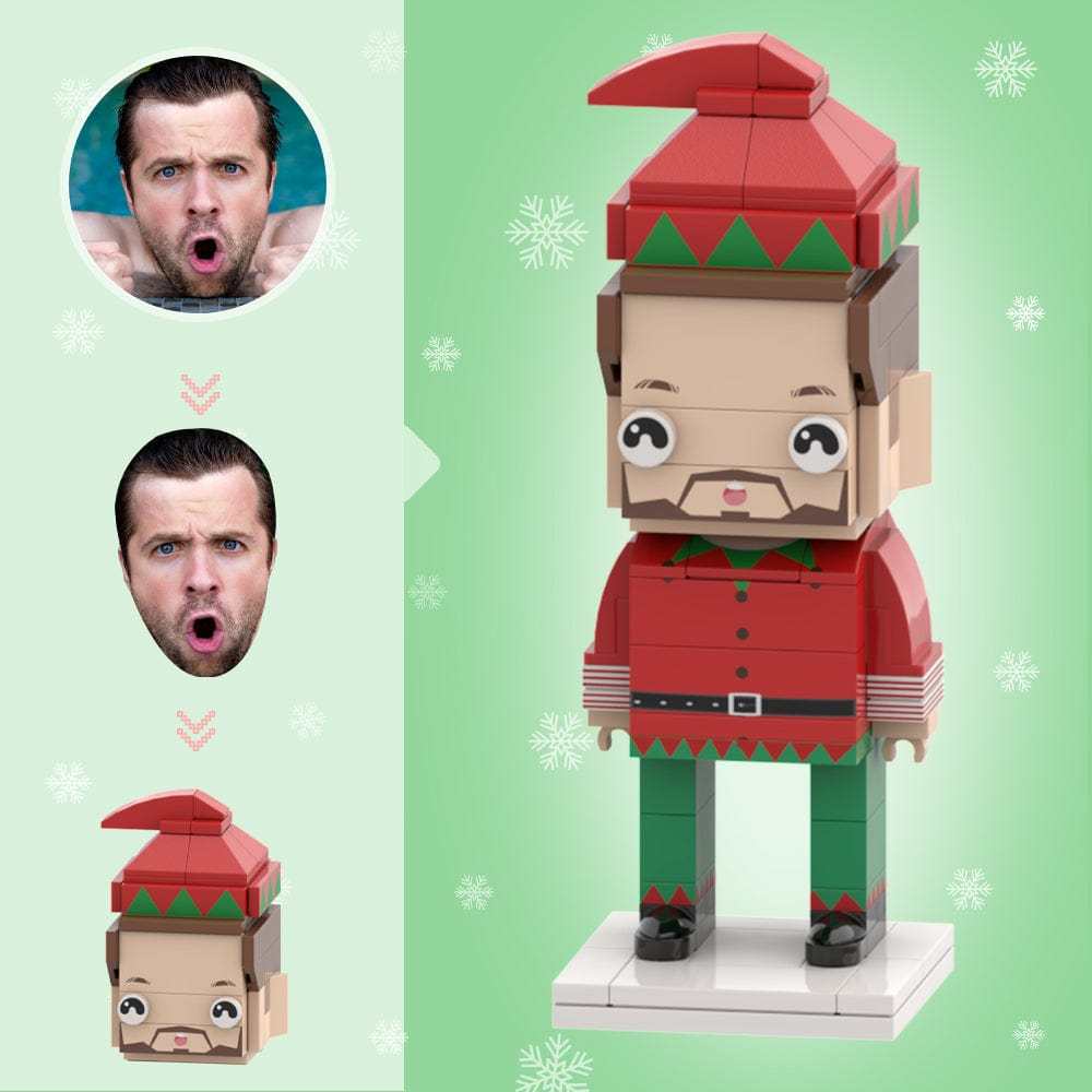 Weihnachtsgeschenke, Individuelle Kopf-steinfiguren, Personalisierte Weihnachtselfen, Junge, Steinfiguren, Kleines Partikel-block-spielzeug - ihrenamenskettede