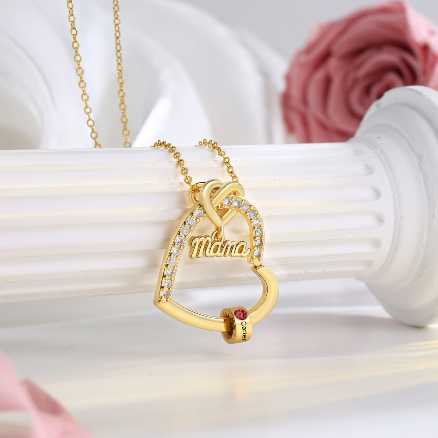 Personalisierte Herzkette Für Mama – Schmuck Mit Familiennamen Und Geburtsstein - namenecklacede