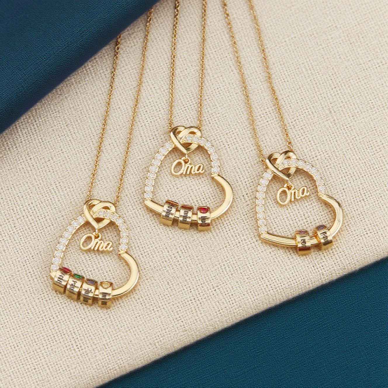 Personalisierte Herzkette Für Mama – Schmuck Mit Familiennamen Und Geburtsstein - namenecklacede