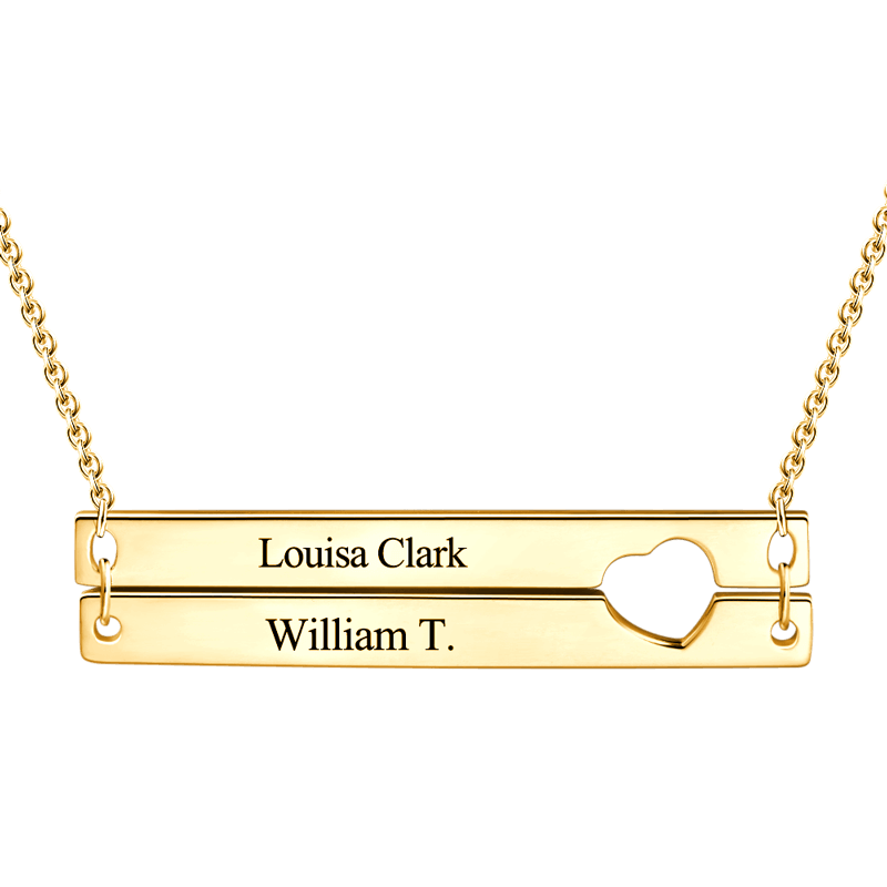 Engravable Heart Two Bar Necklace 14K Gold Plated