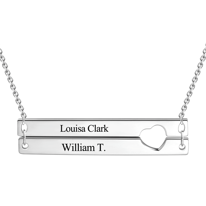 Engravable Heart Two Bar Necklace Silver