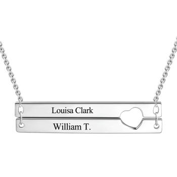 Engravable Heart Two Bar Necklace Silver