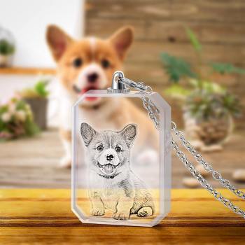 Kristall-Foto-Halskette Laser Geätzt Kristall-Halskette Silber Farbe Kette Geschenkideen Cute Pet