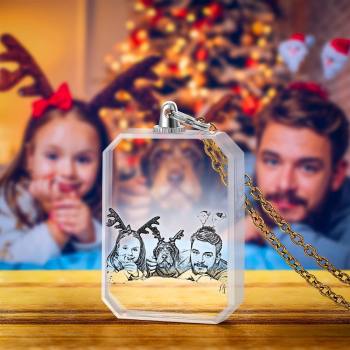 Frohe Weihnachten Foto Halskette Benutzerdefinierte Lasergravur Foto Kristall Halskette Goldene Farbe Kette Geschenke Für Familie