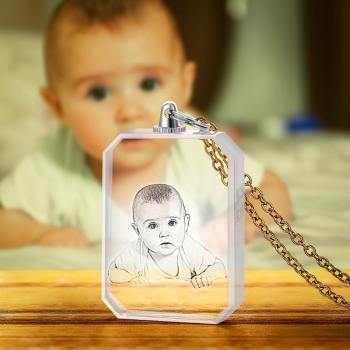 Foto-Halskette Mit Lasergravur Foto-Kristall-Halskette Silber Farbe Kette Geschenke Ideen Baby Bild Memorial Geschenke