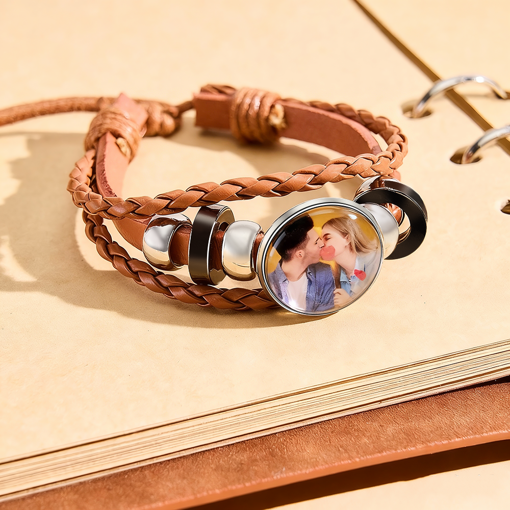 Personalisiertes Fotoarmband Aus Leder – Ideales Geschenk Zum Valentinstag Oder Geburtstag - namenecklacede