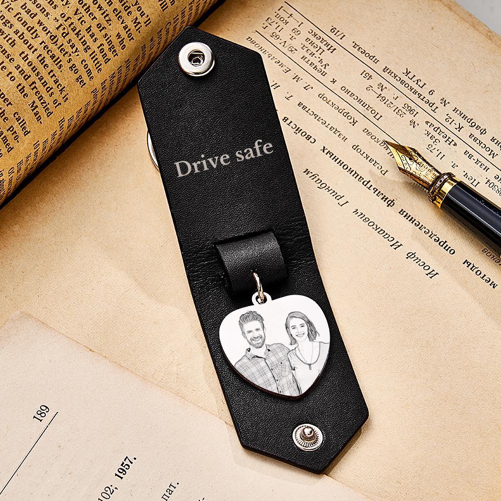 Personalisierter Herzförmiger Foto-schlüsselanhänger Aus Leder Mit Text, Jubiläumsgeschenke Für Männer - ihrenamenskettede