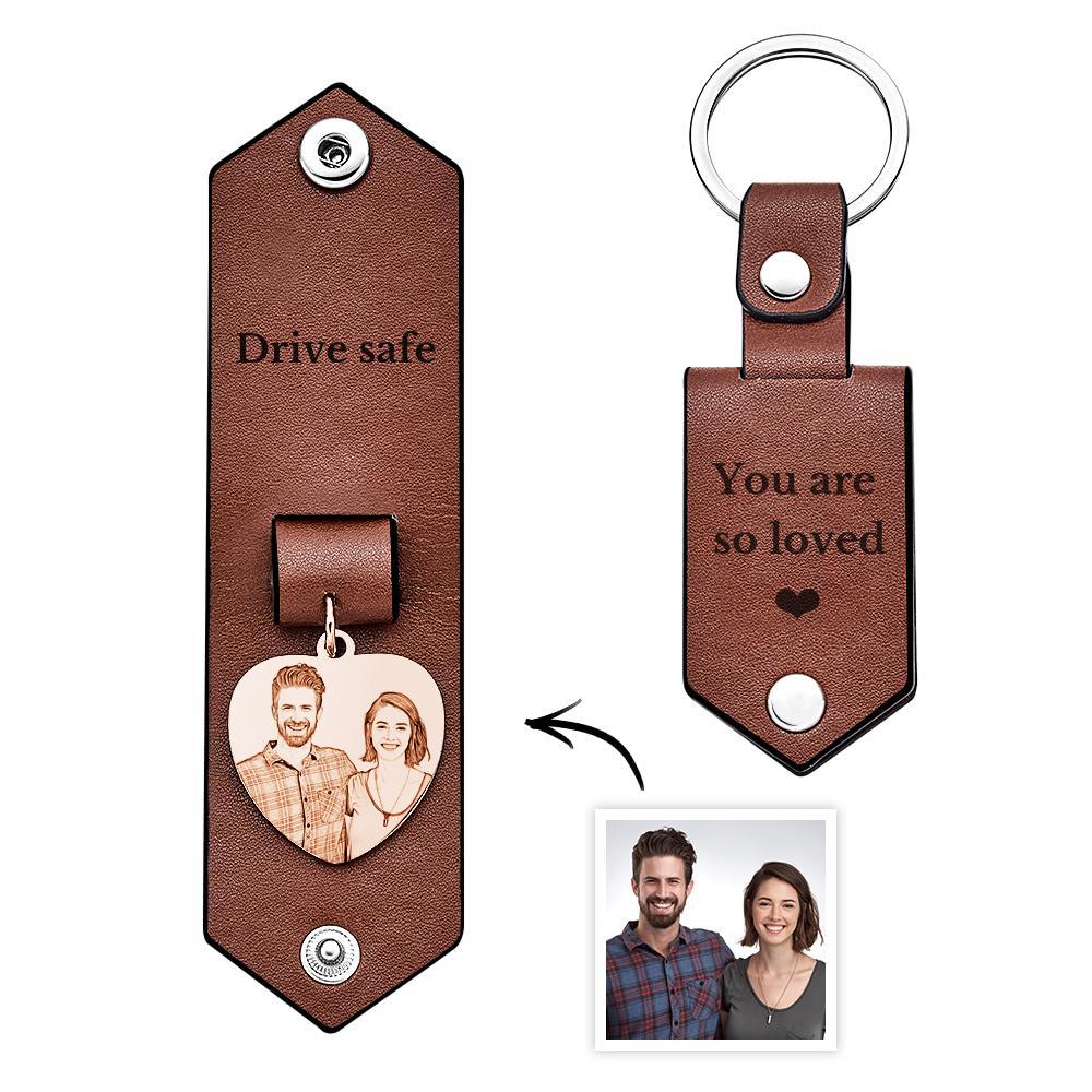 Personalisierter Herzförmiger Foto-schlüsselanhänger Aus Leder Mit Text, Jubiläumsgeschenke Für Männer - ihrenamenskettede