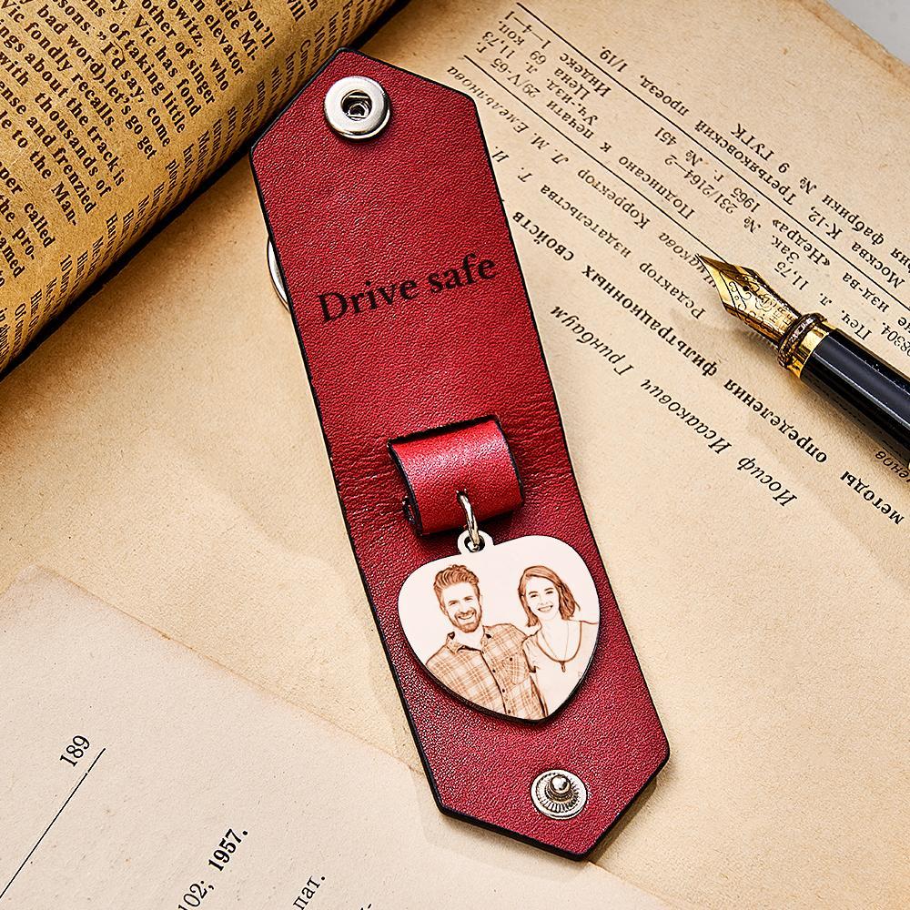 Personalisierter Herzförmiger Foto-schlüsselanhänger Aus Leder Mit Text, Jubiläumsgeschenke Für Männer - ihrenamenskettede