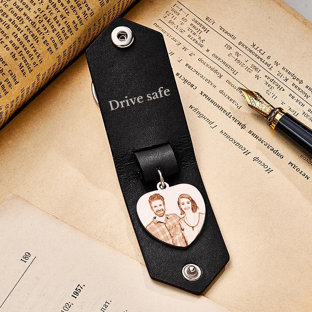 Personalisierter Herzförmiger Foto-schlüsselanhänger Aus Leder Mit Text, Jubiläumsgeschenke Für Männer - ihrenamenskettede