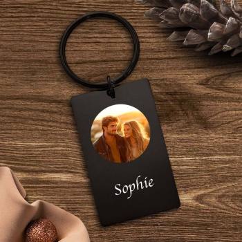 Individueller Foto-schlüsselanhänger Mit Text-paar-geschenkidee, Schwarz-weiß-filter - ihrenamenskettede