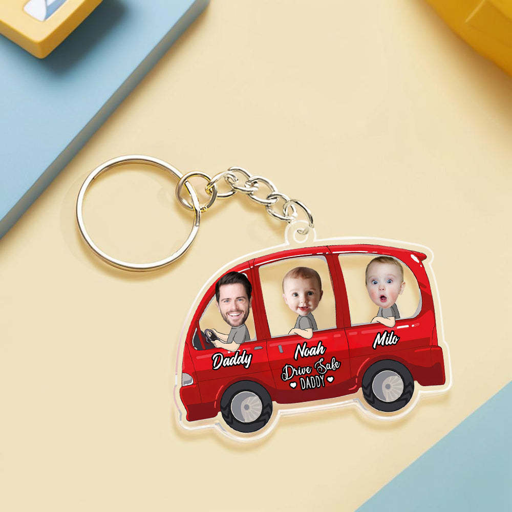 Fahr Vorsichtig, Papa! Personalisierter Schlüsselanhänger Aus Acryl Mit Gesicht – Vatertagsgeschenk - namenecklacede