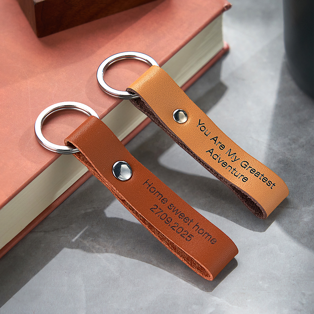 Personalisierter Schlüsselanhänger Aus Leder, Individuell Graviert, Personalisierter Leder-schlüsselanhänger Mit Initialen Und Datum - namenecklacede