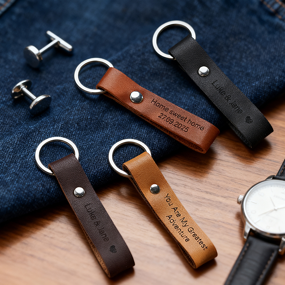 Personalisierter Schlüsselanhänger Aus Leder, Individuell Graviert, Personalisierter Leder-schlüsselanhänger Mit Initialen Und Datum - namenecklacede
