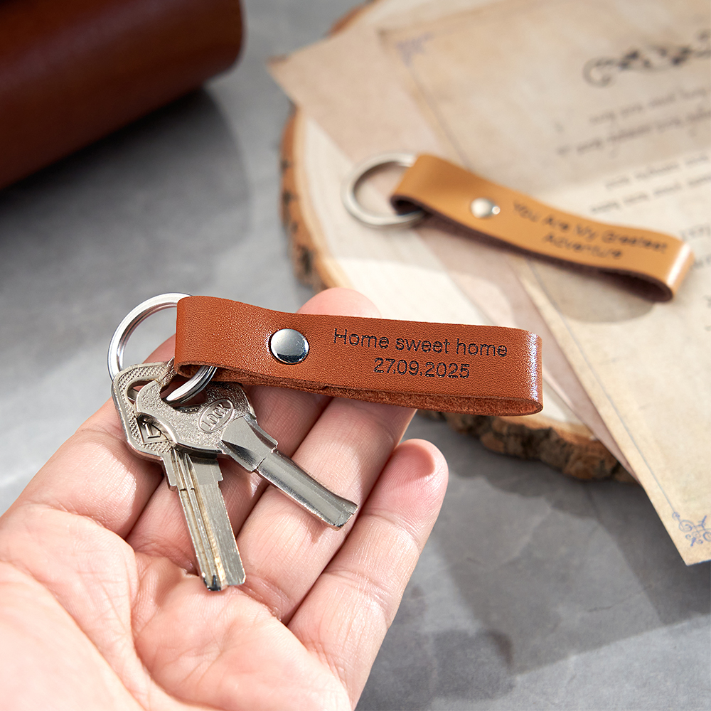 Personalisierter Schlüsselanhänger Aus Leder, Individuell Graviert, Personalisierter Leder-schlüsselanhänger Mit Initialen Und Datum - namenecklacede